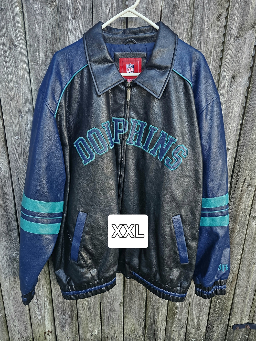 NFL Black & Teal Miami Dolphins Leather Bomber Jacket
